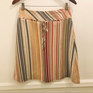 Lafayette 148 Silk Striped Skirt 4 A-Line Tan Red Blue yellow orange